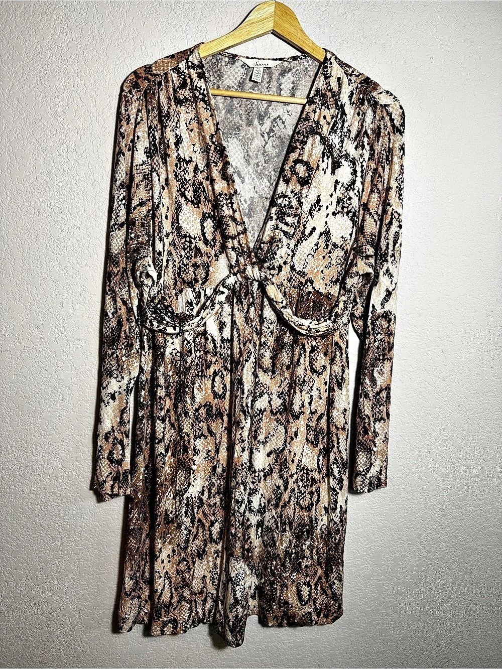 Soma Snakeskin Print V-Neck Long Sleeve Twist Front Midi Dress Twist Front Mini